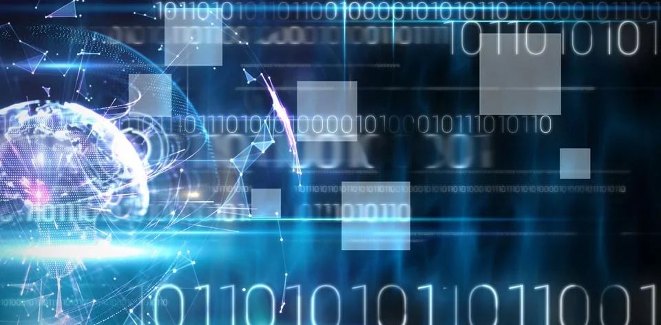 Composite image of global technology background in purple Stock Illustration