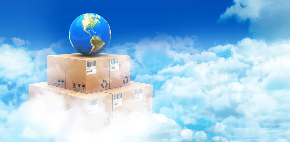 Composite image of globe on cardboard boxes Stock Illustration