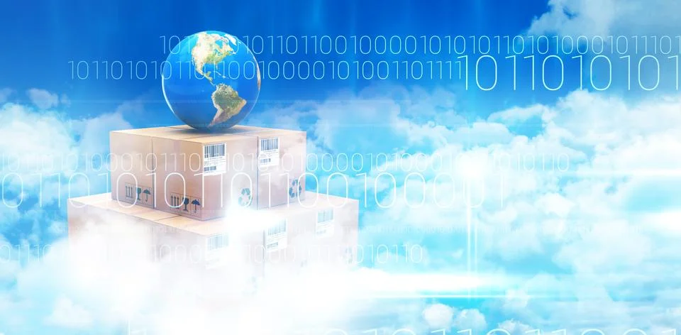 Composite image of globe on cardboard boxes イラスト素材