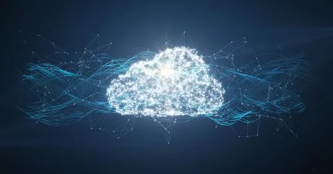 Composite image of glowing cloud and connecting lines Illustrazione stock