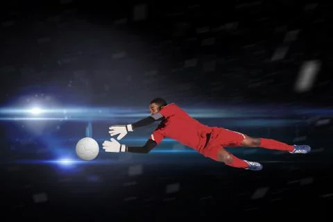 Composite image of goalkeeper in red making a save Stock Illustration