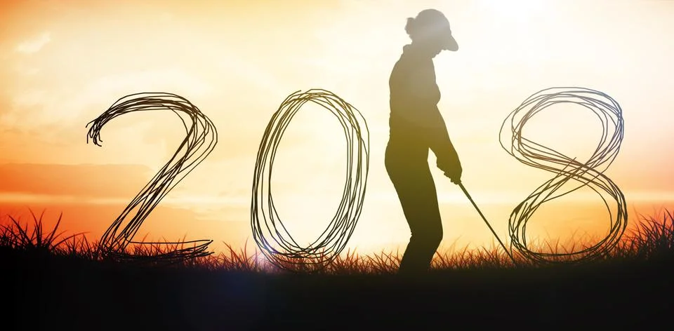 Composite image of golfer preparing herself to hit the ball Stockfoto's