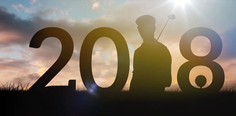 Composite image of golfer standing Stockfoto's