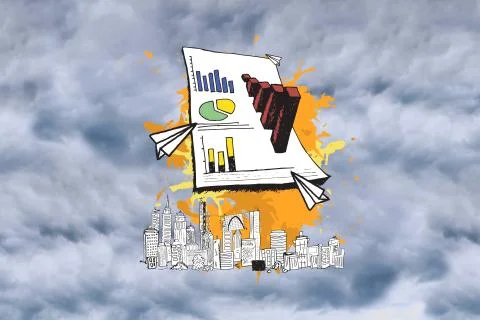 Composite image of graph and data on paint splashes Illustrazione stock