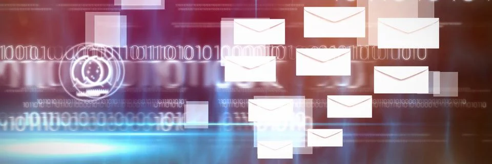 Composite image of graphic of envelopes on white background Stockillustratie