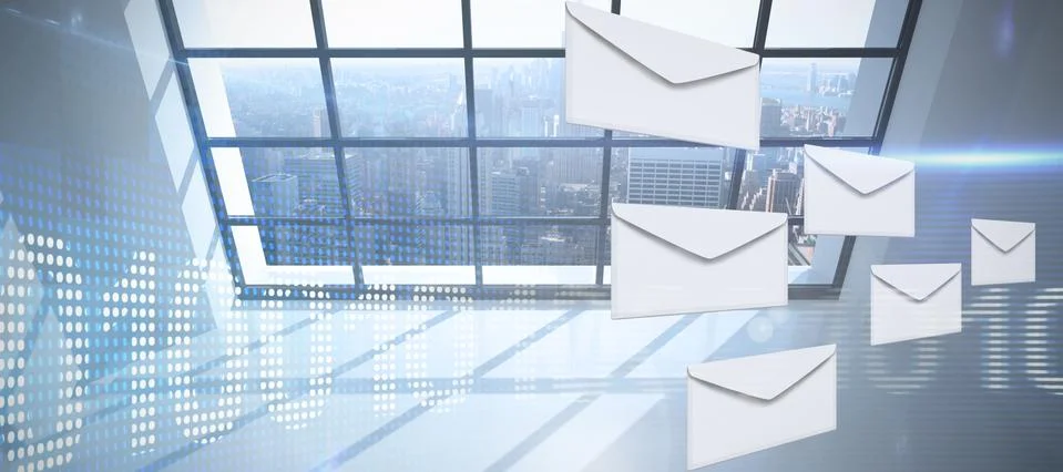 Composite image of graphic of envelopes on white background Stockillustratie