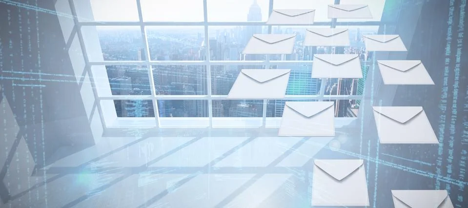 Composite image of graphic of envelopes on white background Stockillustratie