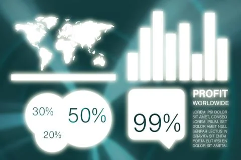 Composite image of graphic image of business presentation with charts and map Illustrazione stock