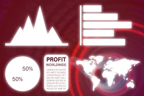 Composite image of graphic image of business presentation with charts and map Illustrazione stock