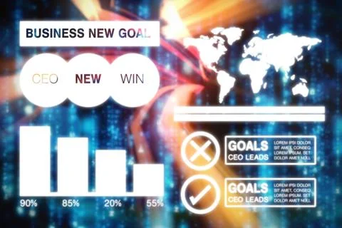Composite image of graphic image of business presentation with charts and map Stock Illustration
