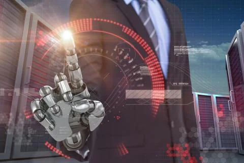Composite image of graphic image of businessman with robotic hand 3d Stock Illustration