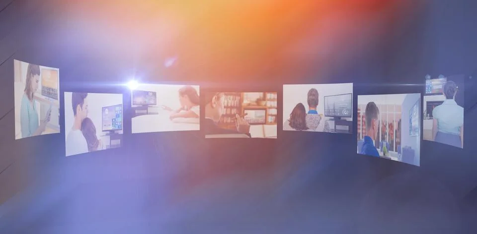 Composite image of graphic image of device screens representing people Stock Photos