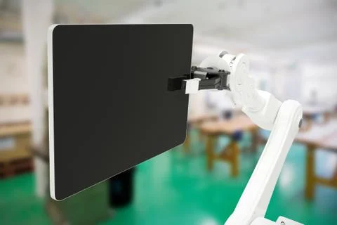 Composite image of graphic image of digital tablet with robot 3d Illustrazione stock
