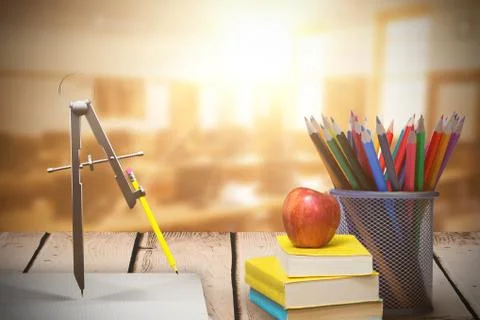Composite image of graphic image of drawing compass with pencil Illustrazione stock