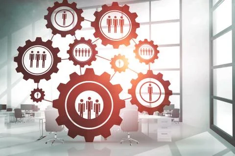 Composite image of graphic image of human representations in gears Foto stock