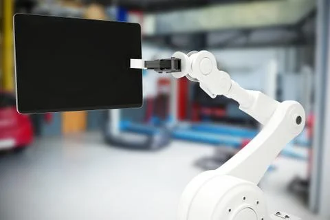 Composite image of graphic image of robot holding digital tablet 3d Stock Illustration