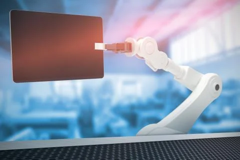 Composite image of graphic image of robot holding digital tablet 3d Stock Illustration