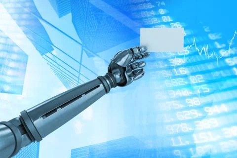 Composite image of graphic image of robotic arm holding placard 3d Ilustración de archivo