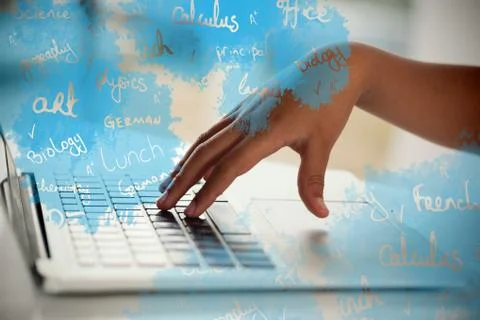 Composite image of graphic image of text on blue chalkboard Stock Photos