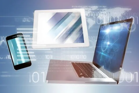 Composite image of graphical interface by binary coding over grey background Stock Photos