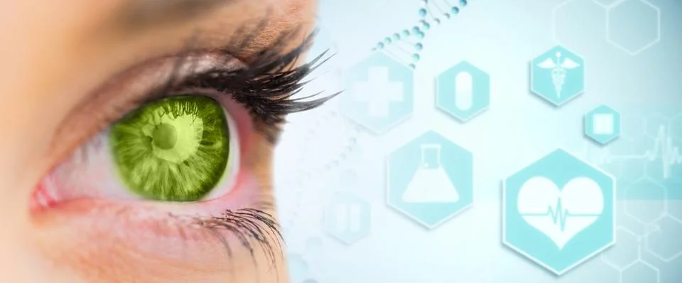 Composite image of green eye looking ahead 스톡 일러스트