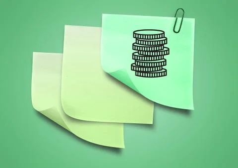 Composite image of green Sticky Note with Money Coins Icon Ilustração Stock