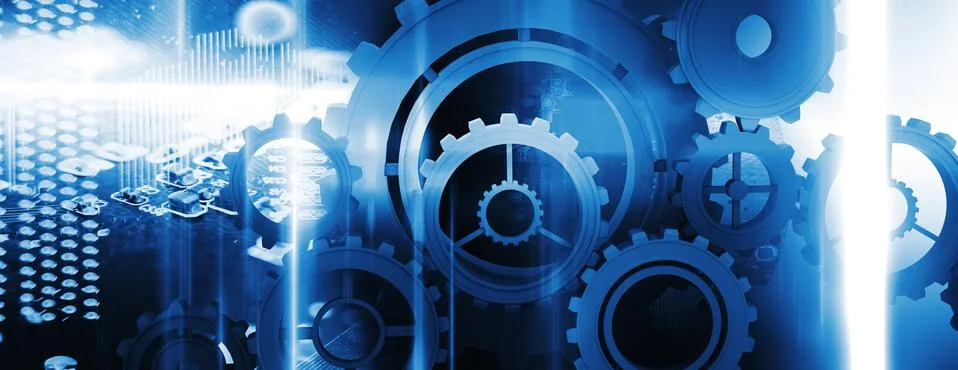 Composite image of group of cogs on white background Stock Illustration