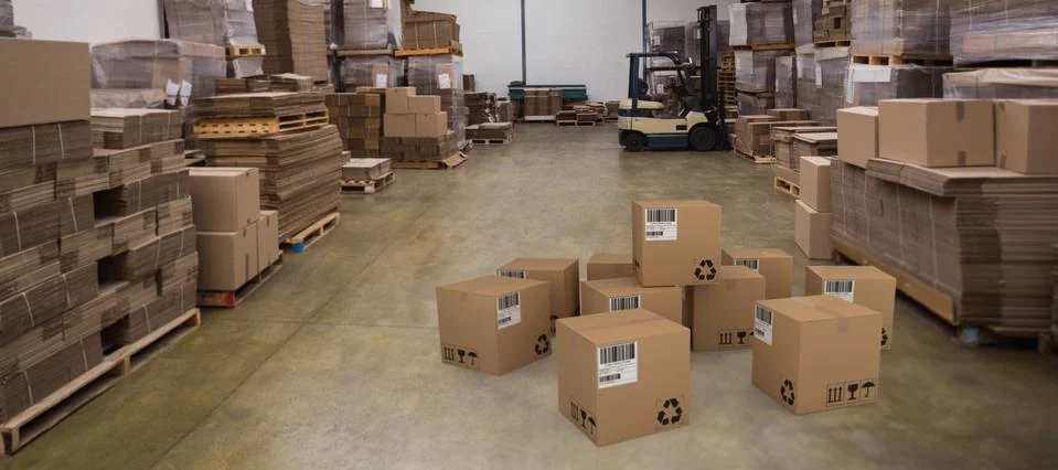 Composite image of group of composite cardboard boxes 写真素材