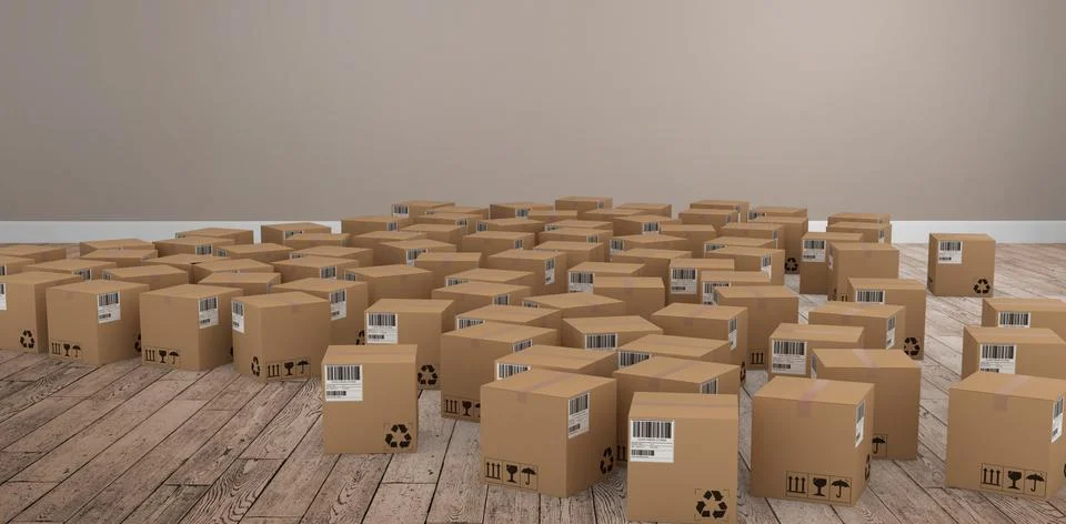 Composite image of group of computer generated cardboard boxes Foto stock