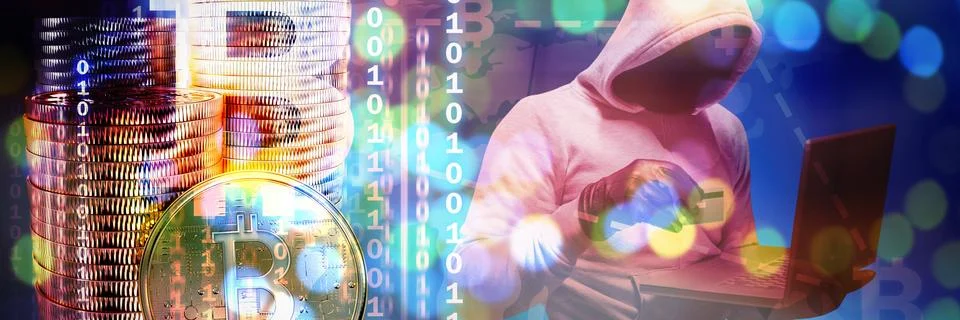 Composite image of hacker using credit card for cyber crime 스톡 사진