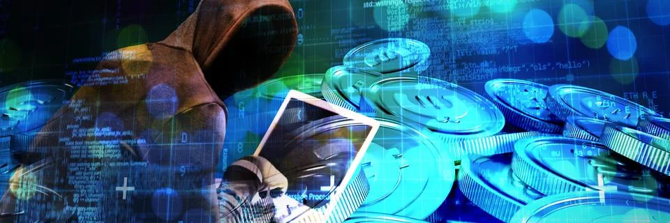 Composite image of hacker using laptop 写真素材