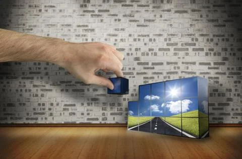 Composite image of hand building wall Stock Illustration