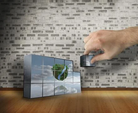 Composite image of hand building wall Stock Illustration