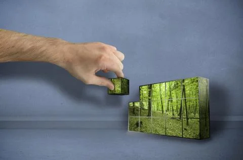 Composite image of hand building wall Stock Illustration