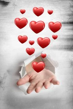 Composite image of hand bursting through paper Stock Illustration