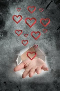 Composite image of hand bursting through paper Stock Illustration