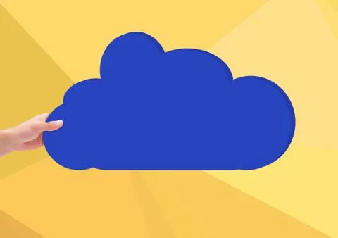 Composite image of Hand Holding blue Cloud against yellow background Stock Illustration