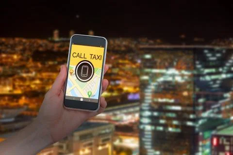 Composite image of hand holding mobile phone against white background Stock Photos