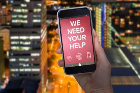 Composite image of hand holding mobile phone against white background Stock Photos