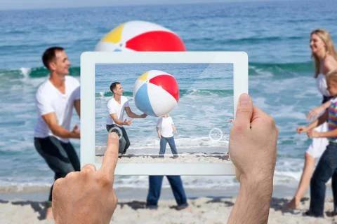 Composite image of hand holding tablet pc Stock Illustration