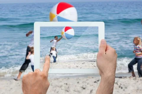 Composite image of hand holding tablet pc Stock Illustration