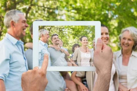 Composite image of hand holding tablet pc Stock Illustration