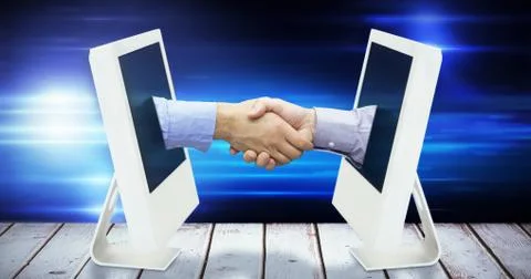 Composite image of hand shake in front of wires Illustrazione stock