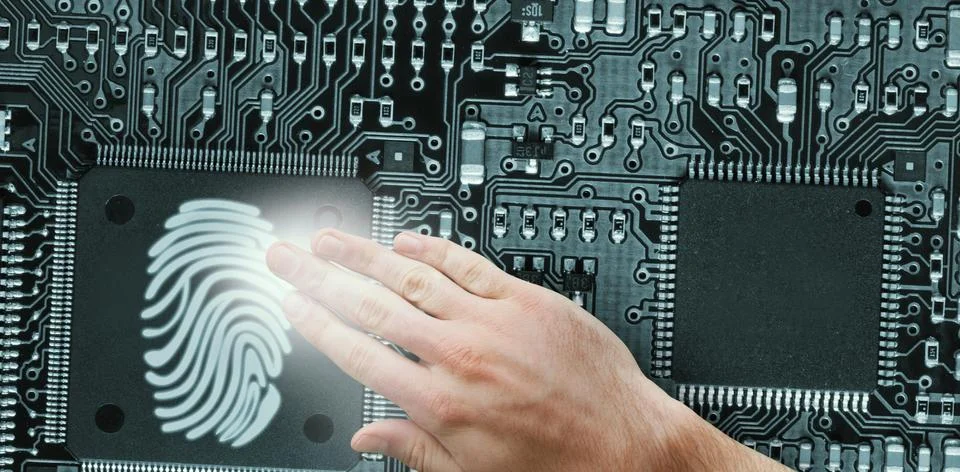 Composite image of hand touching 스톡 사진