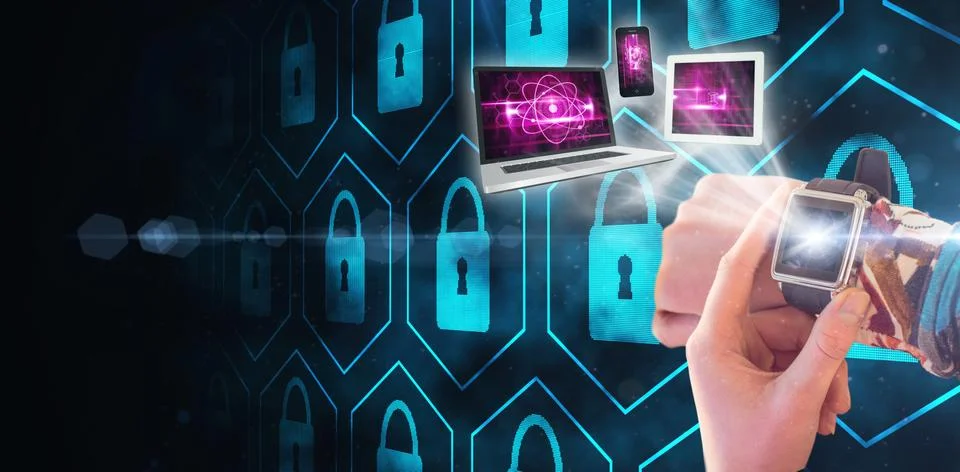 Composite image of hand using smart watch Stock Illustration