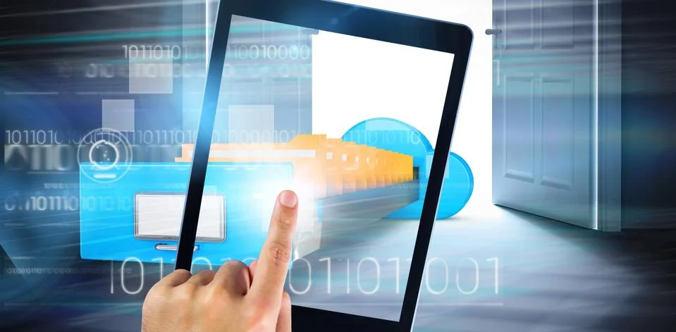 Composite image of hand using tablet pc Stock Illustration