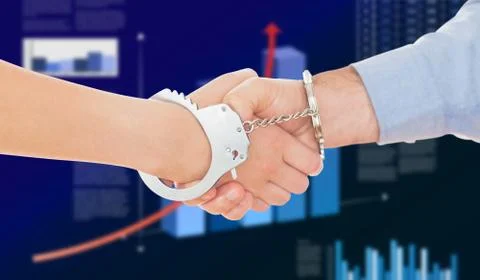 Composite image of handcuffed business people shaking hands Stock Illustration