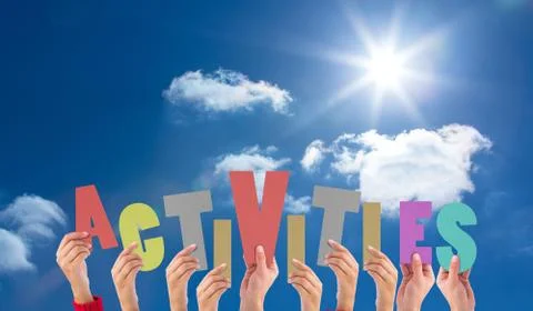 Composite image of hands holding up activities Ilustração Stock