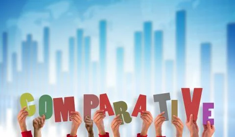 Composite image of hands holding up comparitive Illustrazione stock