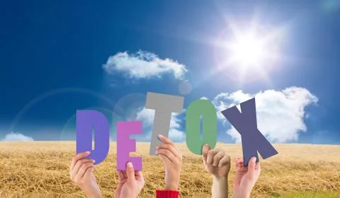Composite image of hands holding up detox Ilustração Stock
